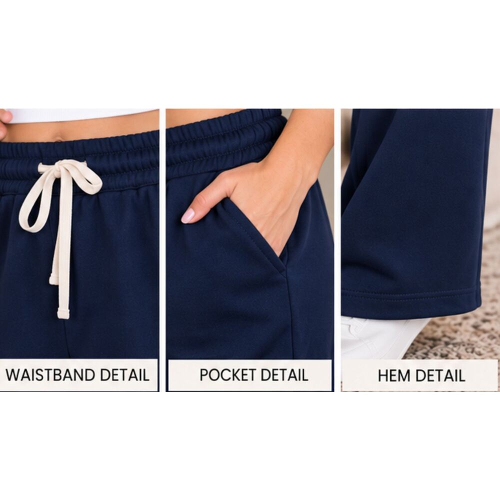 Women's L Navy Blue Heavyweight Sweatpants Open Bottom Drawstring Pockets - Picture 2 of 3